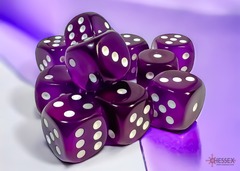 D6 16mm 12-Dice Block CHX23607 - Translucent Purple/White